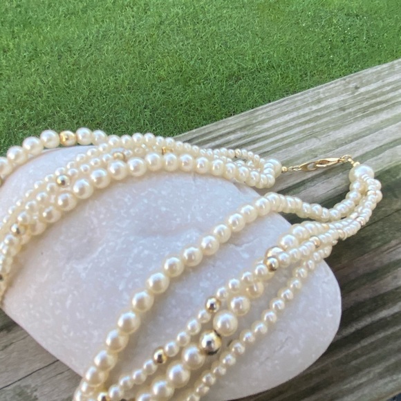Faux Pearl 4 strand necklace with gold accent beads 24 inches - Picture 6 of 9